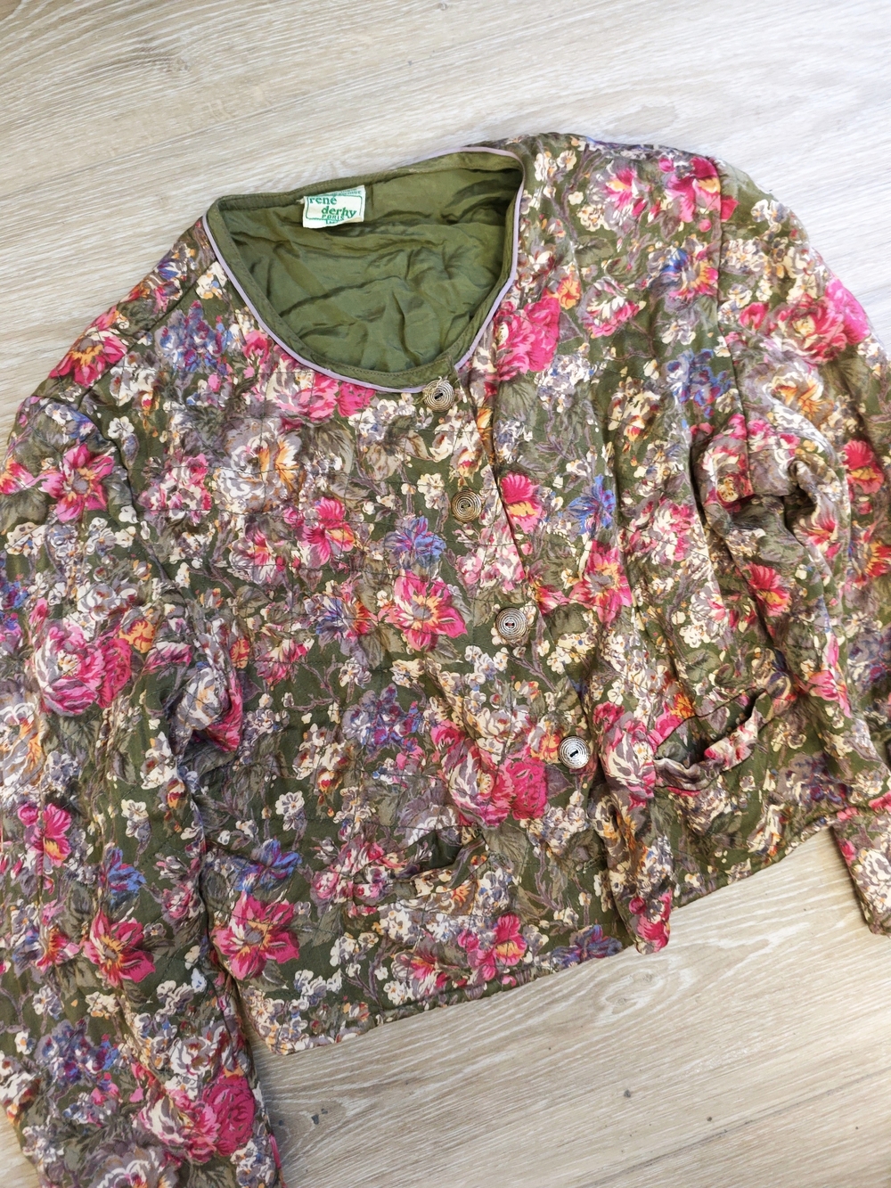 Vintage René Derhy Olive Floral Quilted Jacket